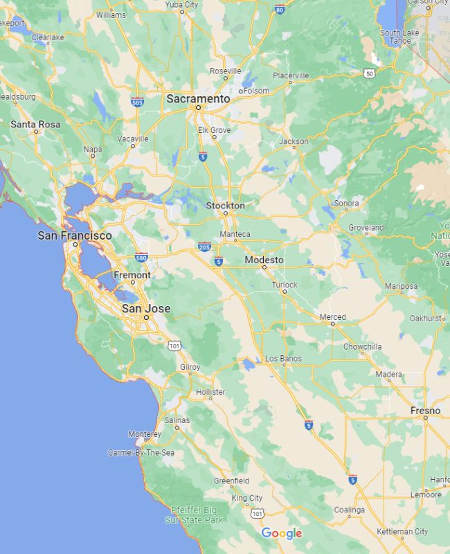 map of central and northern california